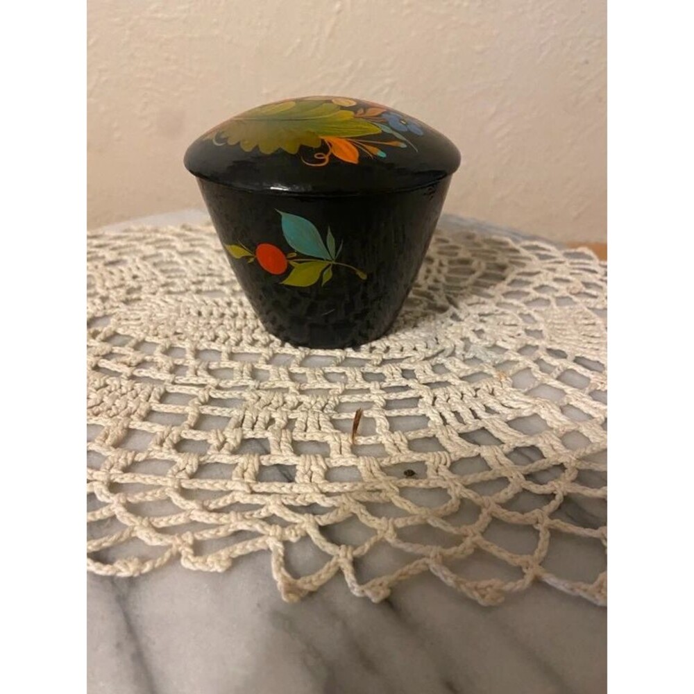 Vintage Soviet Hand-Painted Lacquer Trinket Box